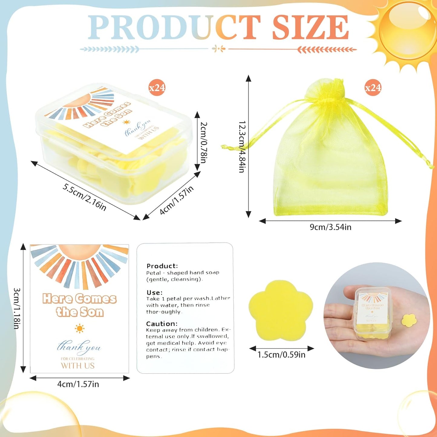 24 Pcs Here Comes The Son Baby Shower Favors