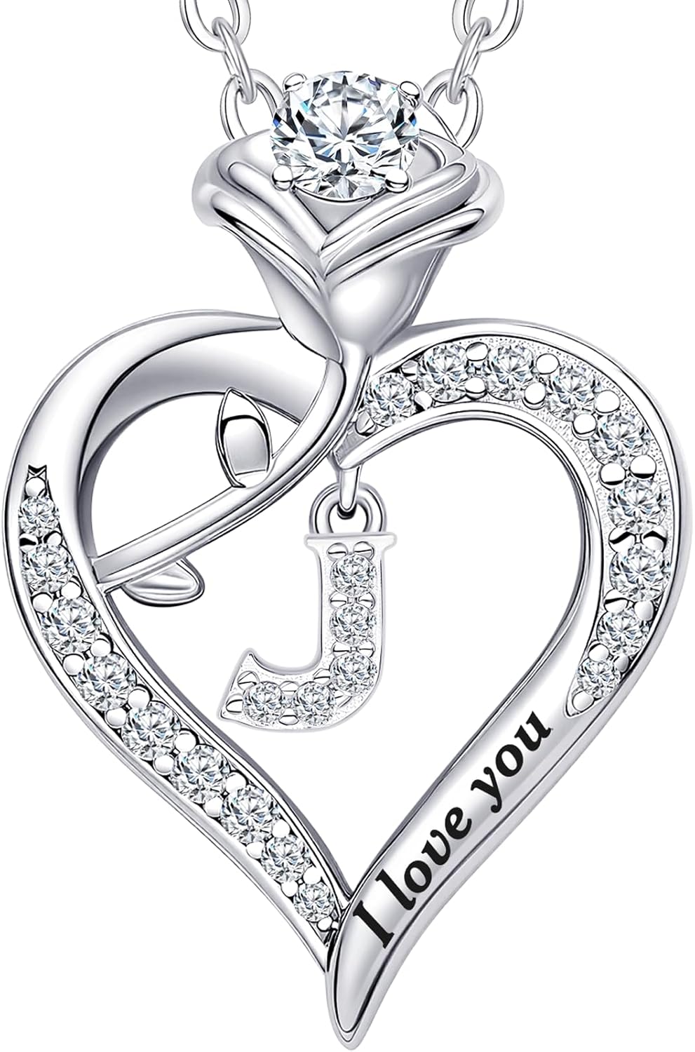 Rose Heart Pendant Necklace Gifts for Wife, Engraved 'I love you' Gift for Wife Girlfriend, Anniversary Birthday Eternity Jewelry Present for Women, Moissanite Necklace Gift for Her