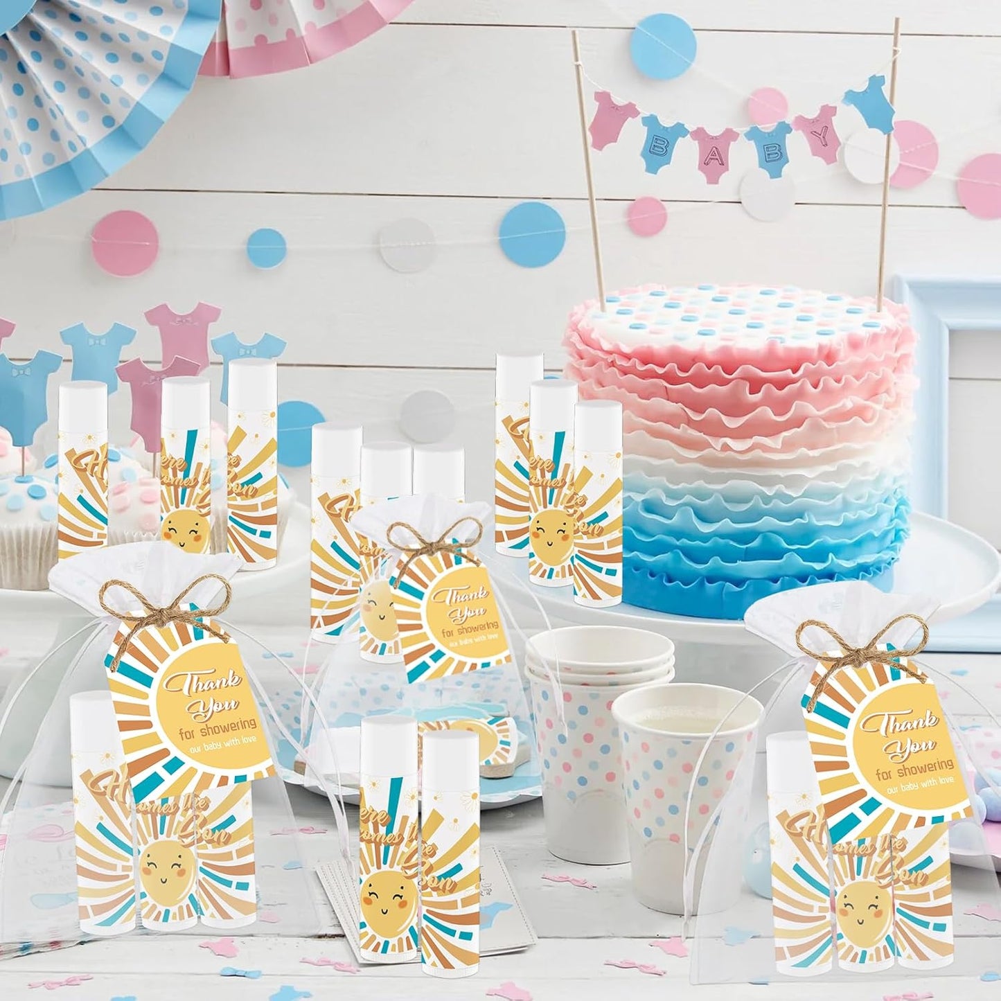 50 PCS Here Comes The Sun Baby Shower Lip Balms Bulk Gift for Guests,Thank You Gifts Sun Birthday Supplies Stuffers, Favors Boys Girls Games Neutral Gender Reveal Thanksgiving Christmas Gifts (Sun)