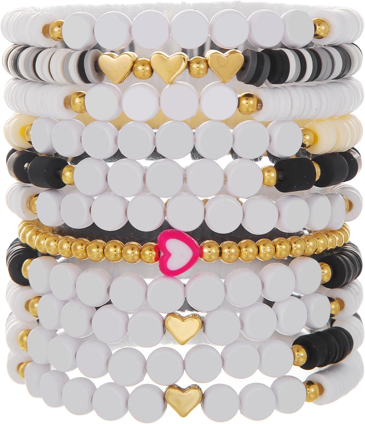 Heishi Surfer Clay Bead Bracelets Set for Women - Preppy Smile Evil Eye Beaded Stretch Bracelets Elastic Layering Friendship Bracelets- Stackable Boho Disc Summer Jewelry Set