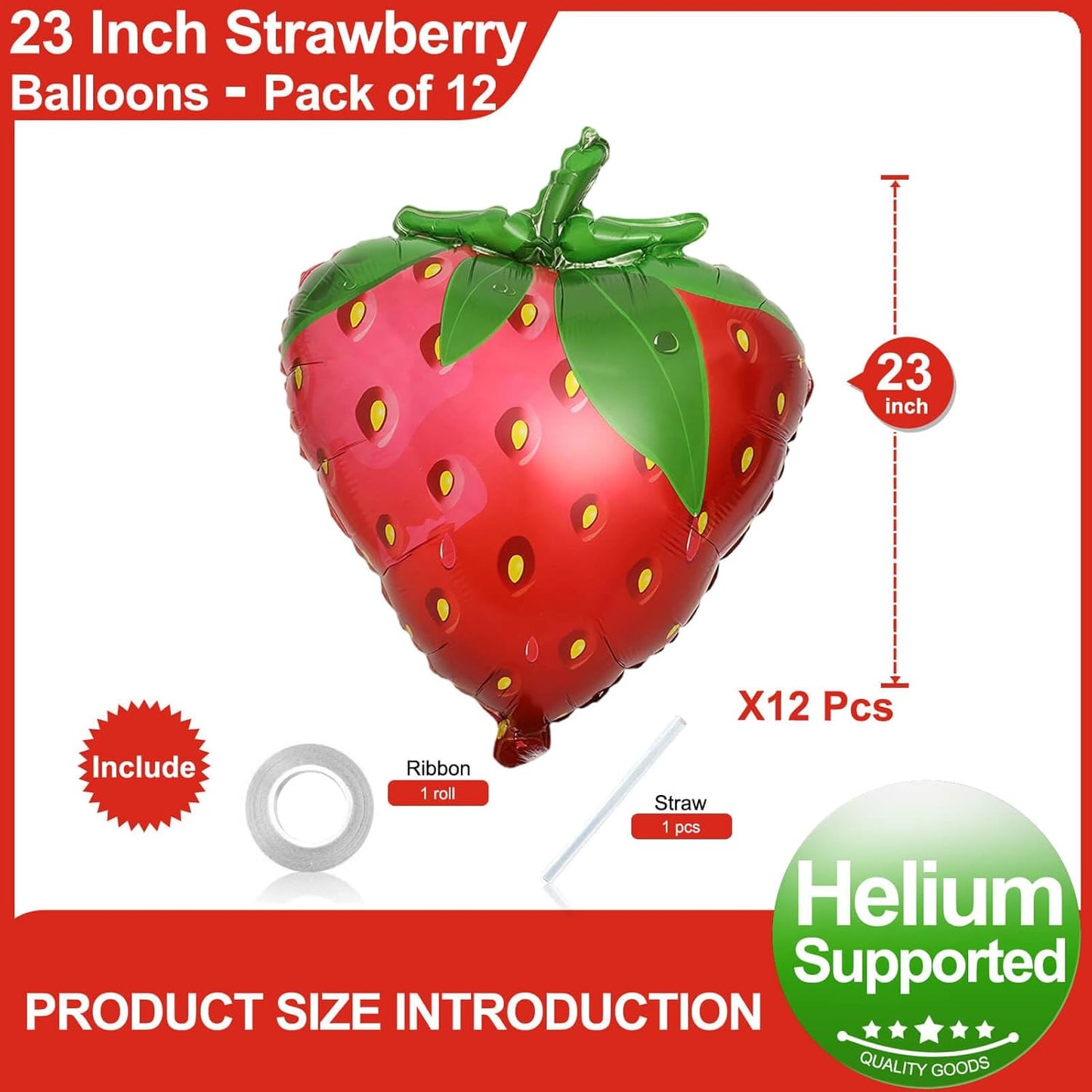 12 Pack Gaint Strawberry Balloons 23 Inch Cute Strawberry Balloons for Cute Berry First Birthday Party Themed Decorations