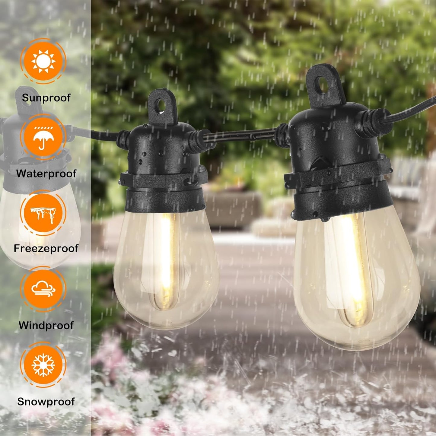 DGE Outdoor Long LED String Lights 96FT Patio String Light Shatterproof & Waterproof IP65, 18 AWG UL Listed Wire Bright String Light for Patio, Backyard, Gazebo, Porch, Wedding Party