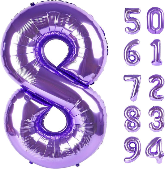 Purple 8 Balloon, Number Balloon 40 Inch, Purple Birthday Decorations, 8 18 28 38 80 Birthday Balloons, 8th Purple Party Supplies, Number 8 Balloon