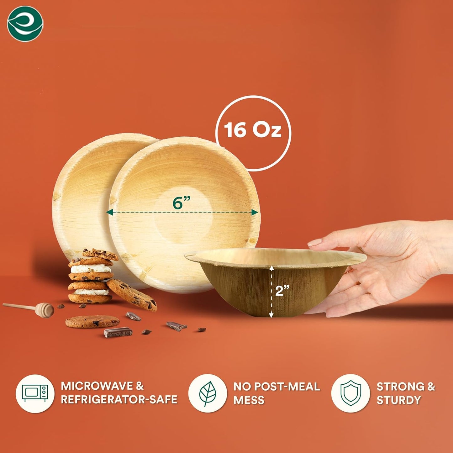 ECO SOUL Palm Leaf Bowl 20 pc, Small 6" (16 Oz) | Round Like Bamboo Bowls, Compostable, Biodegradable, Disposable Palm Leaf Bowls Eco-friendly | Sturdy, Microwave & Oven Safe