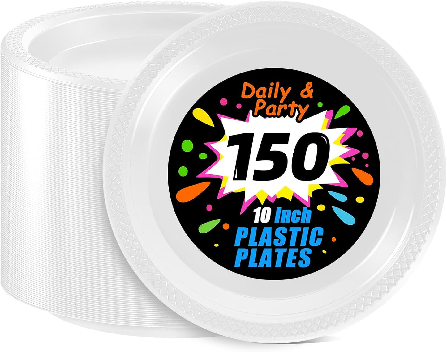 WELLIFE White Plastic Plates 10 Inch -150 Count for Party, Disposable Plastic Party Plates for Wedding Dinner Birthday Engagement