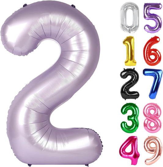 Lilac Number 2 Balloon 40 Inch, 2nd Birthday Decoration for Toddlers Girls Boys, Sparkling 2 Number Balloon Party Decor