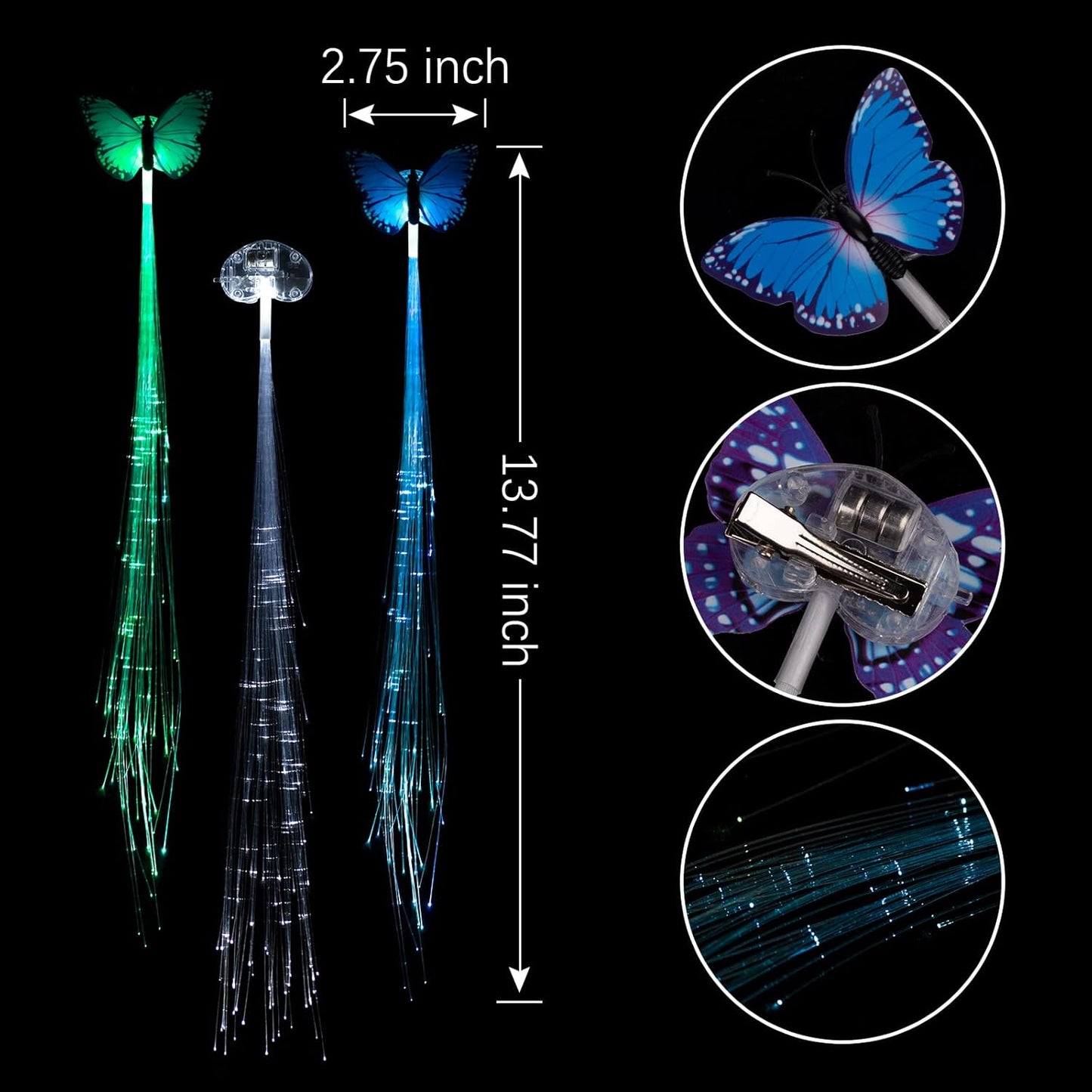 40 Pack Led Light Up Fairy Hair Accessories Braid Extension Butterfly Clips for Women Girls, Glow in the Dark Party Favors Supplies Neon Rave Accessories Wig for Festival Halloween Christmas Birthday