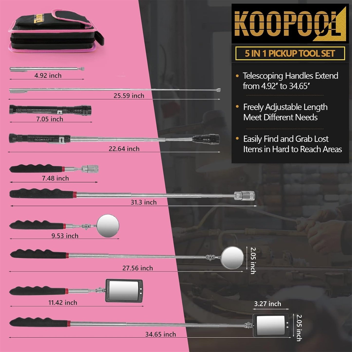 Telescoping Magnetic Pickup Tool Set, Inspection Mirror Telescoping, LED Flashlight, Cool Gadgets for Men, Gifts for Dad, Husband, Kids, Boyfriend, Magnet Stick