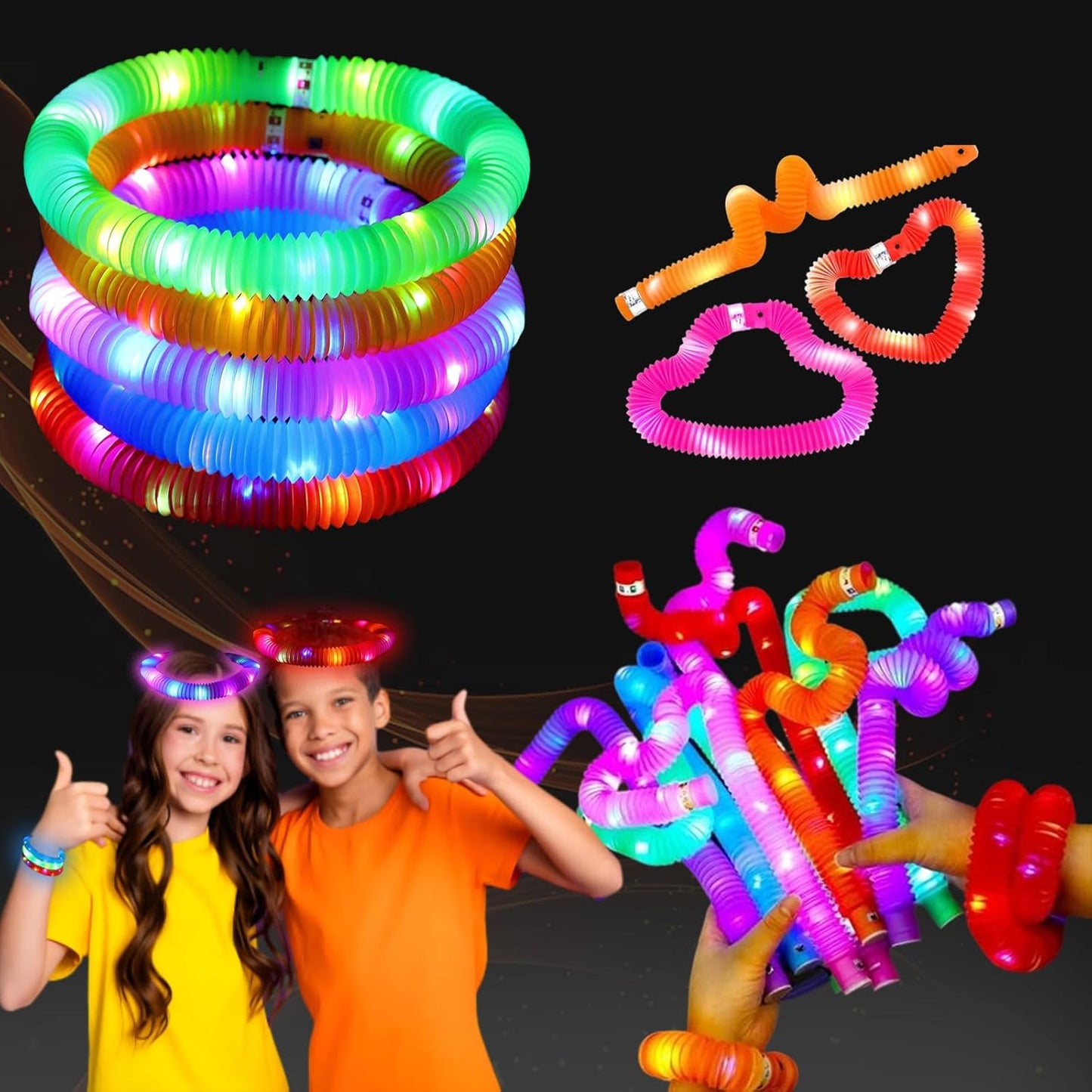 12PCS Multicolor Light Up Glow Necklaces Bracelets Party Favors Accessories for , Glow Sticks Pop Tubes for kids,Glow Birthday Camping Wedding Party Supplies Decorations for Boys Girls