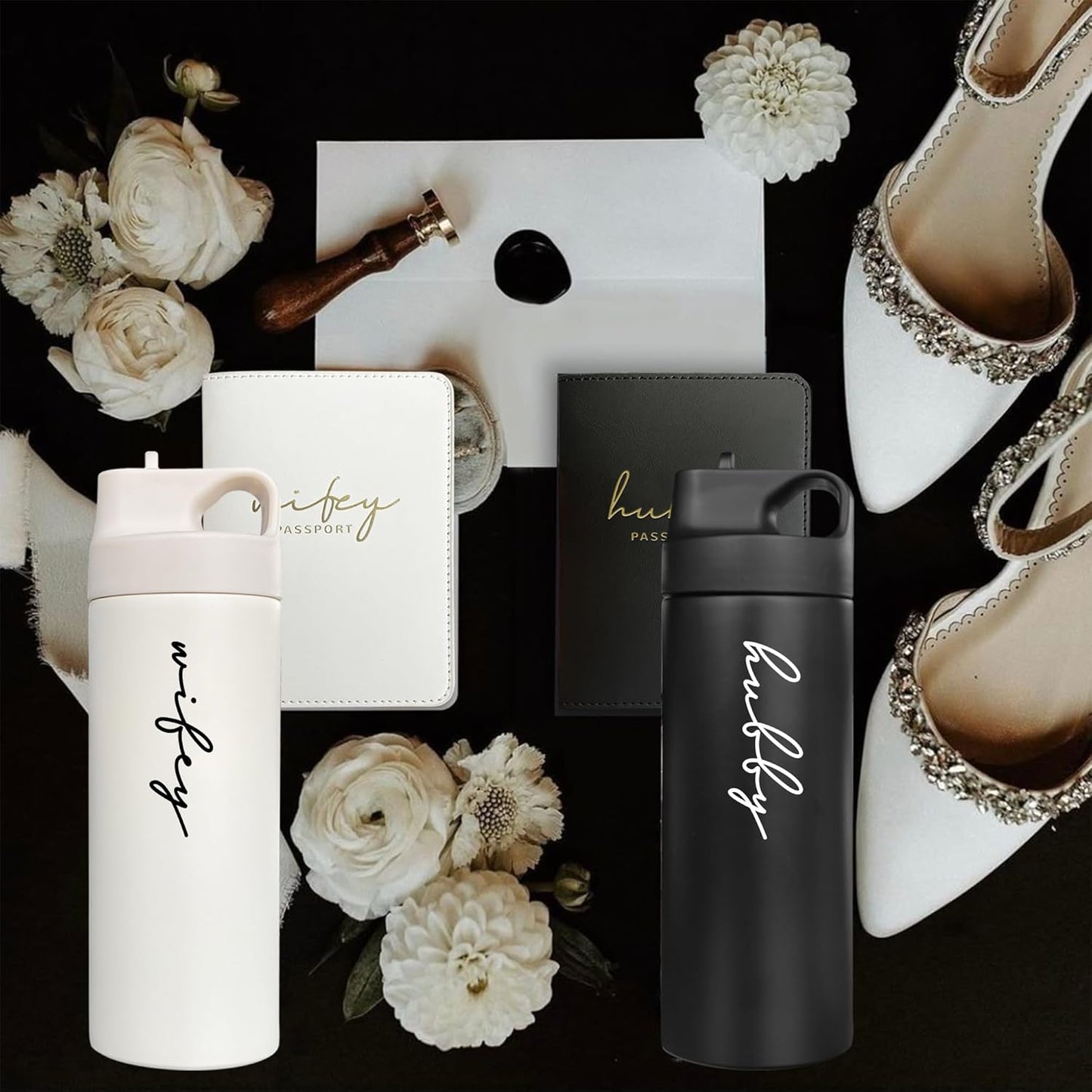 Hubby and Wifey Water Bottles - Wedding Gifts for Bride and Groom - Gifts for Bridal Shower Engagement Wedding and Married Couples Anniversary