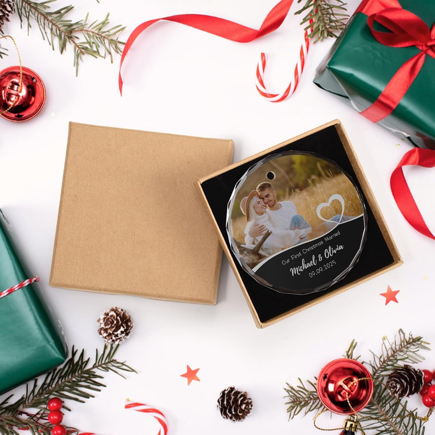 Personalized First Christmas Married Ornament 2025, Custom Engaged Christmas Ornaments with Names, Customized Wedding Engagement Gifts for Newlywed Couples Him Her