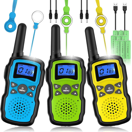 Wishouse Walkie Talkies Rechargeable for Kids Adults Long Range,Xmas Birthday Gift for Boys Girls 4 5 6 7 8 9 10 Year Old,Hiking Gear Camping Games Toys with Flashlight,VOX,Easy to Use 3 Pack