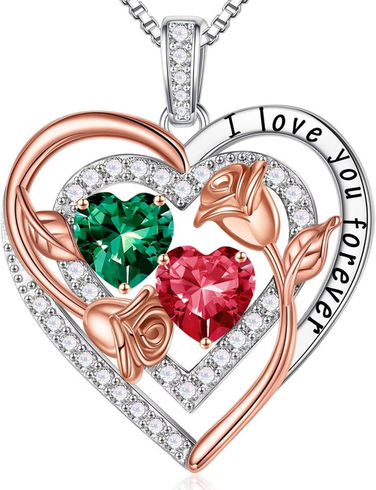 Iefil Birthstone Necklace for Women - Sterling Silver Birthstone Necklace Anniversary Birthday Gifts for Her Wife Mom Daughter