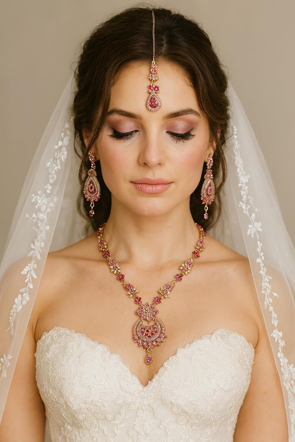 Touchstone Indian jewelry sets for women maang tikka wedding guest gold necklace bollywood jewellery set pageant elegant prom bride accessories western crystal chunky rhinestone necklaces