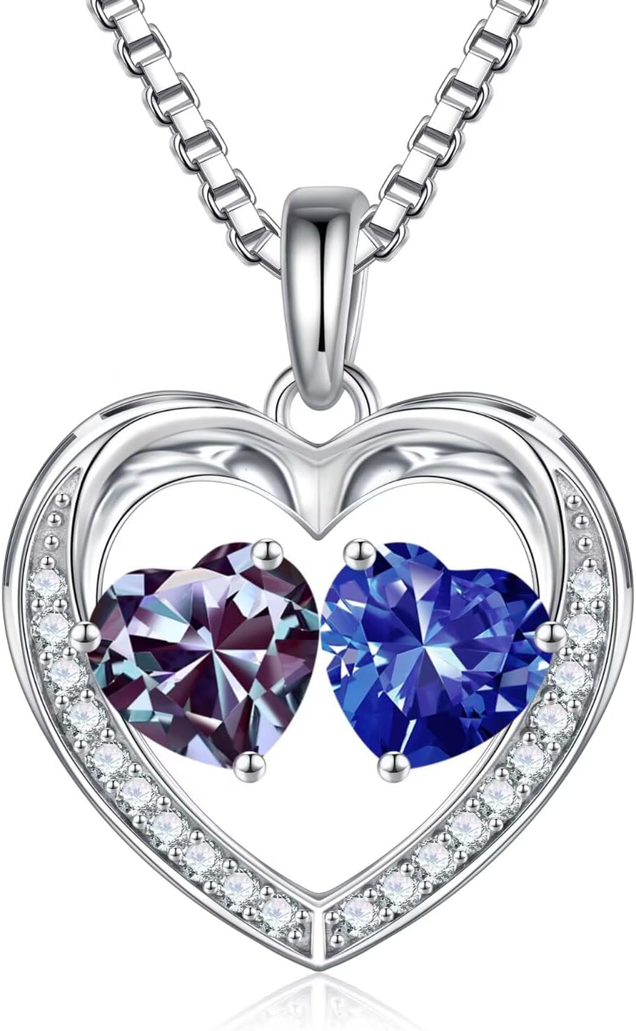 Iefil Christmas Gifts for Wife - 925 Sterling Silver Birthstone Necklace, Anniversary Birthday Gifts for Women, Stocking Stuffers for Women Wife Mom Daughter