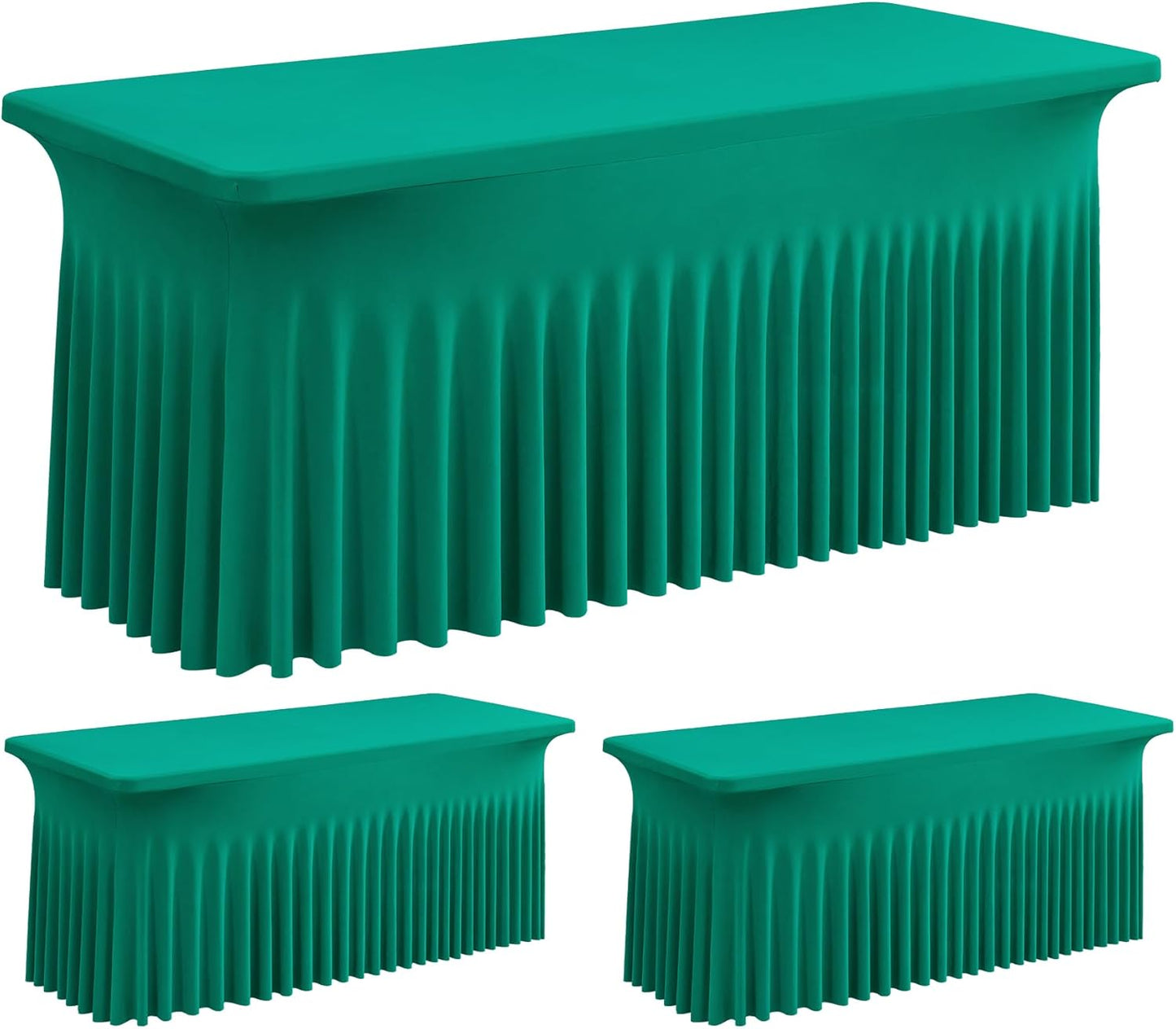 Emerald Spandex Table Clothes for 6 Foot Rectangle Tables, 2 Pack Wrinkle Free Rectangle Table Cloth 6ft Stretch Fitted Tablecloths with Skirt for Parties Weddings Birthday Banquet Baby Shower