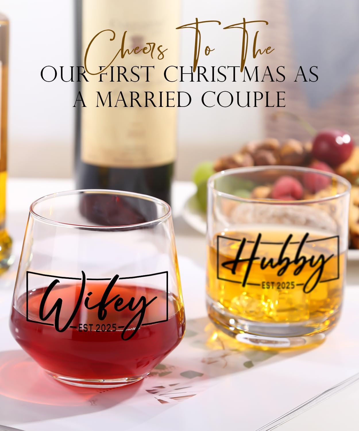 Wedding Gifts 2025 -Hubby & Wifey Wine&Whiskey Glass Set,Mr and Mrs Gifts - Anniversary Wedding Gift for Couple,Unique Bridal Shower Gift,Bride and Groom Shot Glasses