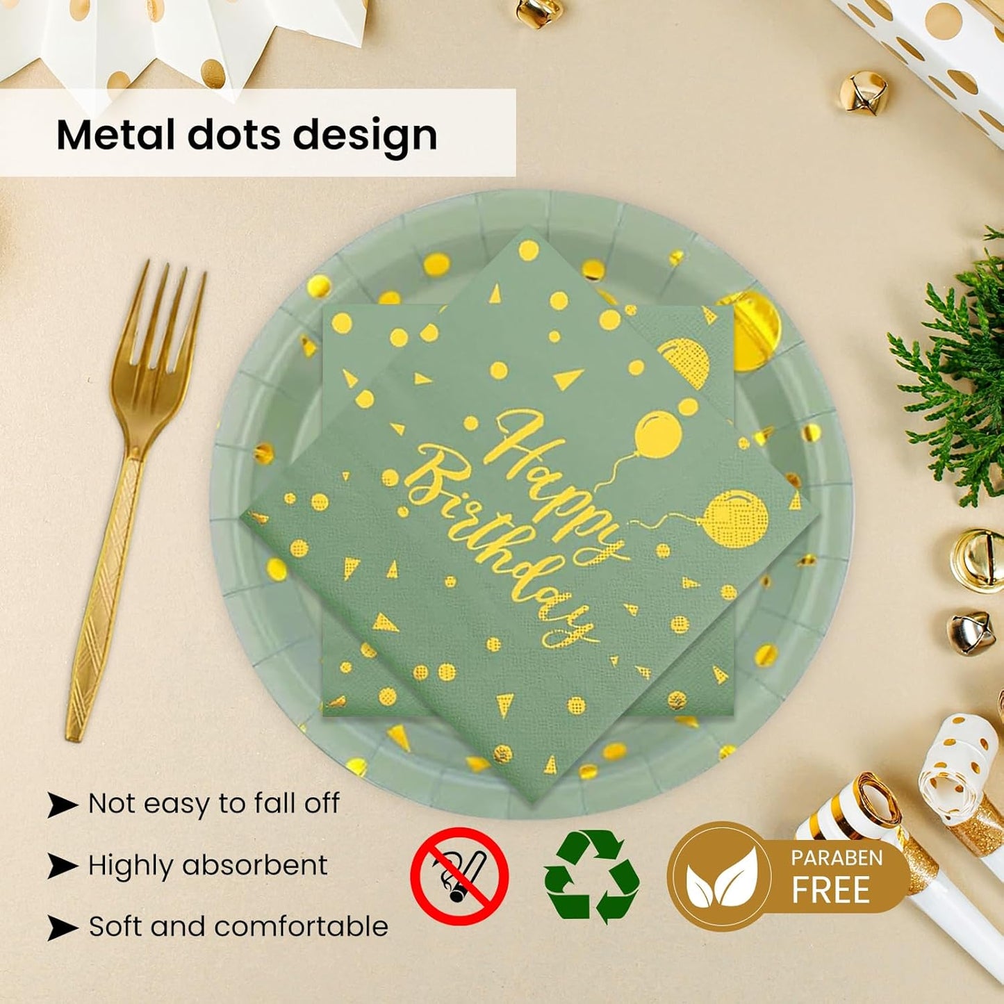 96PCS Happy Birthday Plates and Napkins Party Supplies, Sage Green and Gold Disposable Paper Plates and Napkins with Forks Tableware Set for Birthday Party Decorations 24 Guests (Birthday Sage Green)