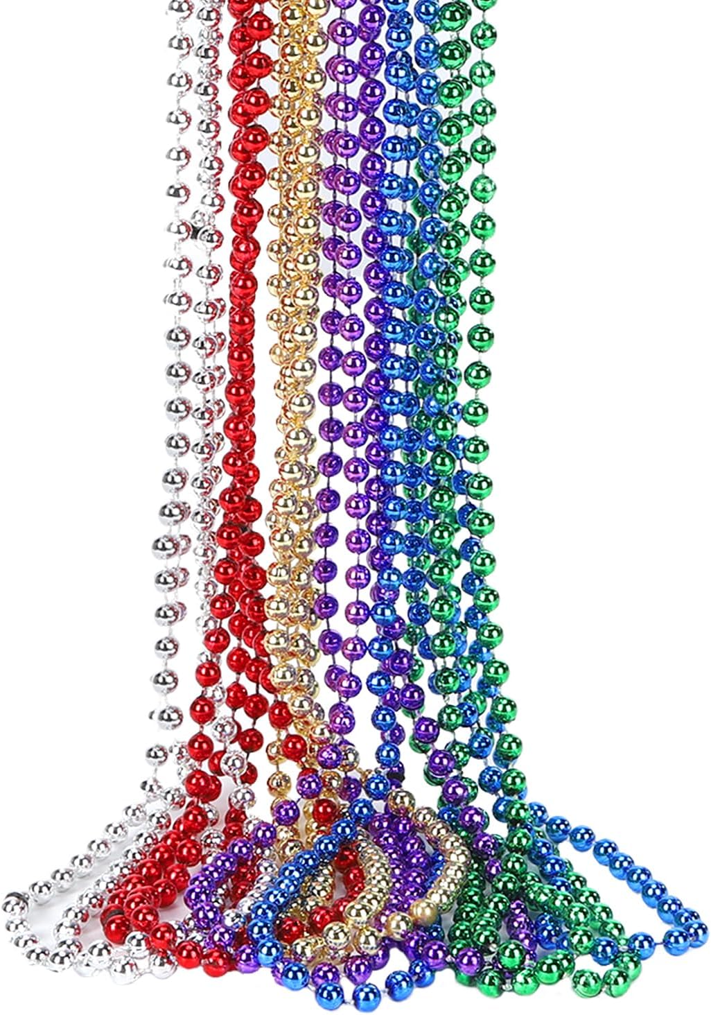 12 Pack Mardi Gras Beads Necklaces, 33 Inch Plastic Beads for Party Favors, Festival Decorations, Parade Throws, Christmas, St. Patrick's Day Celebrations (6 Colors)