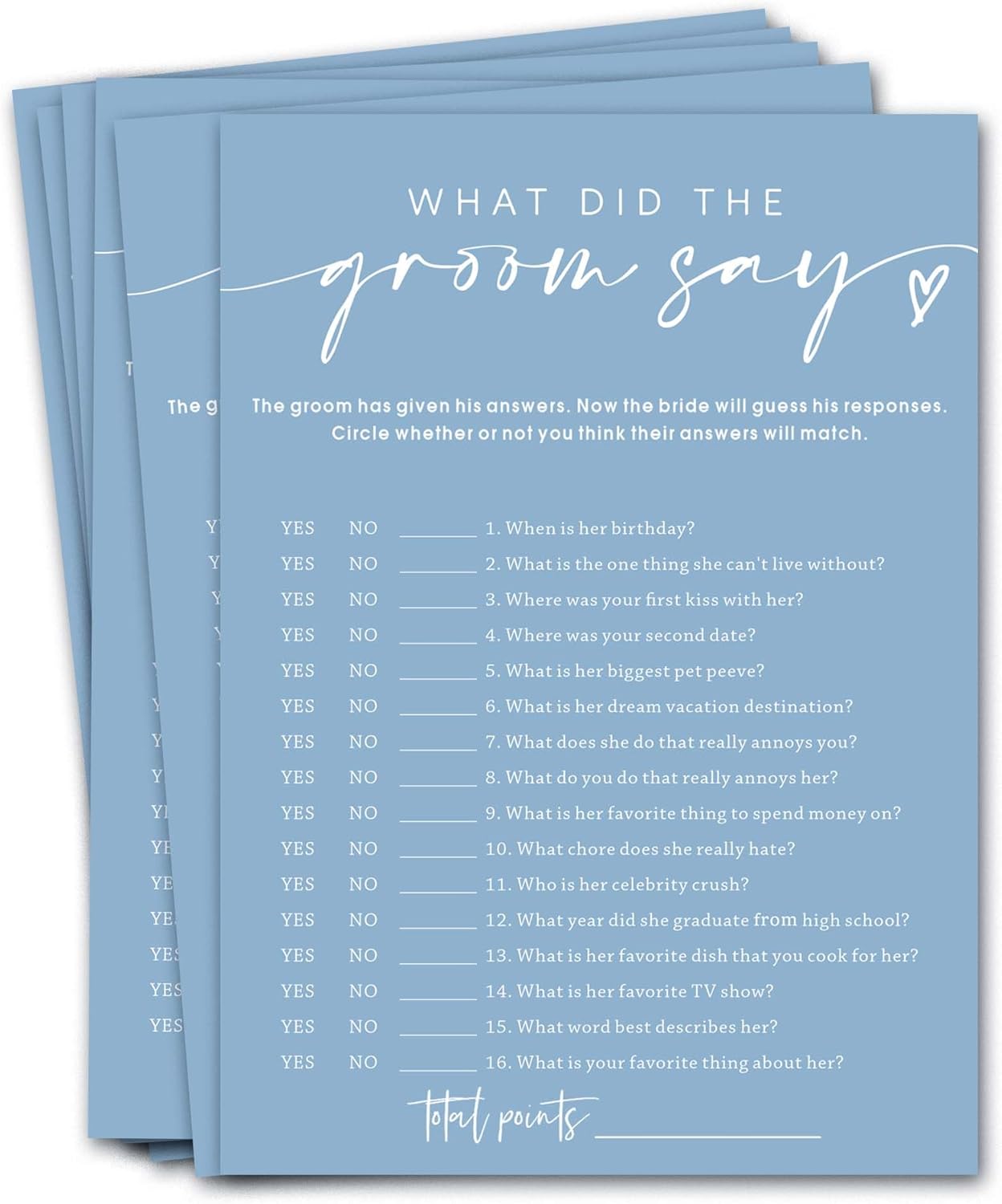 Bridal Shower Games Cards, What Did the Groom Say, Bridal Shower Games 25 Guests, Engagement Party Wedding Games for Guests, Minimalist Blue Wedding Party Supplies - B12