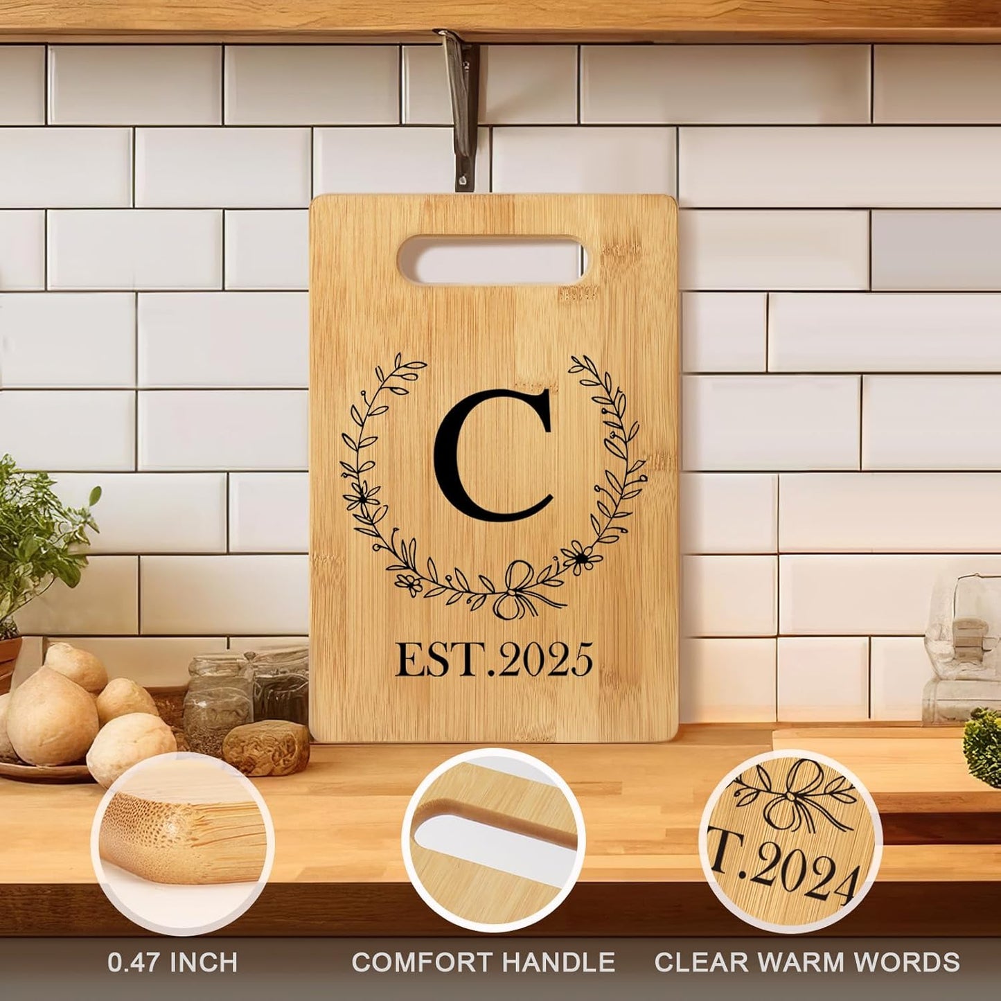 Personalized Cutting Board, Monogrammed Wedding Gift for Couple Newlywed 2025, Initial Birthday Gifts for Women, Gift for Bridal Shower Wedding Shower Engagement Anniversary Housewarming(Letter-C)