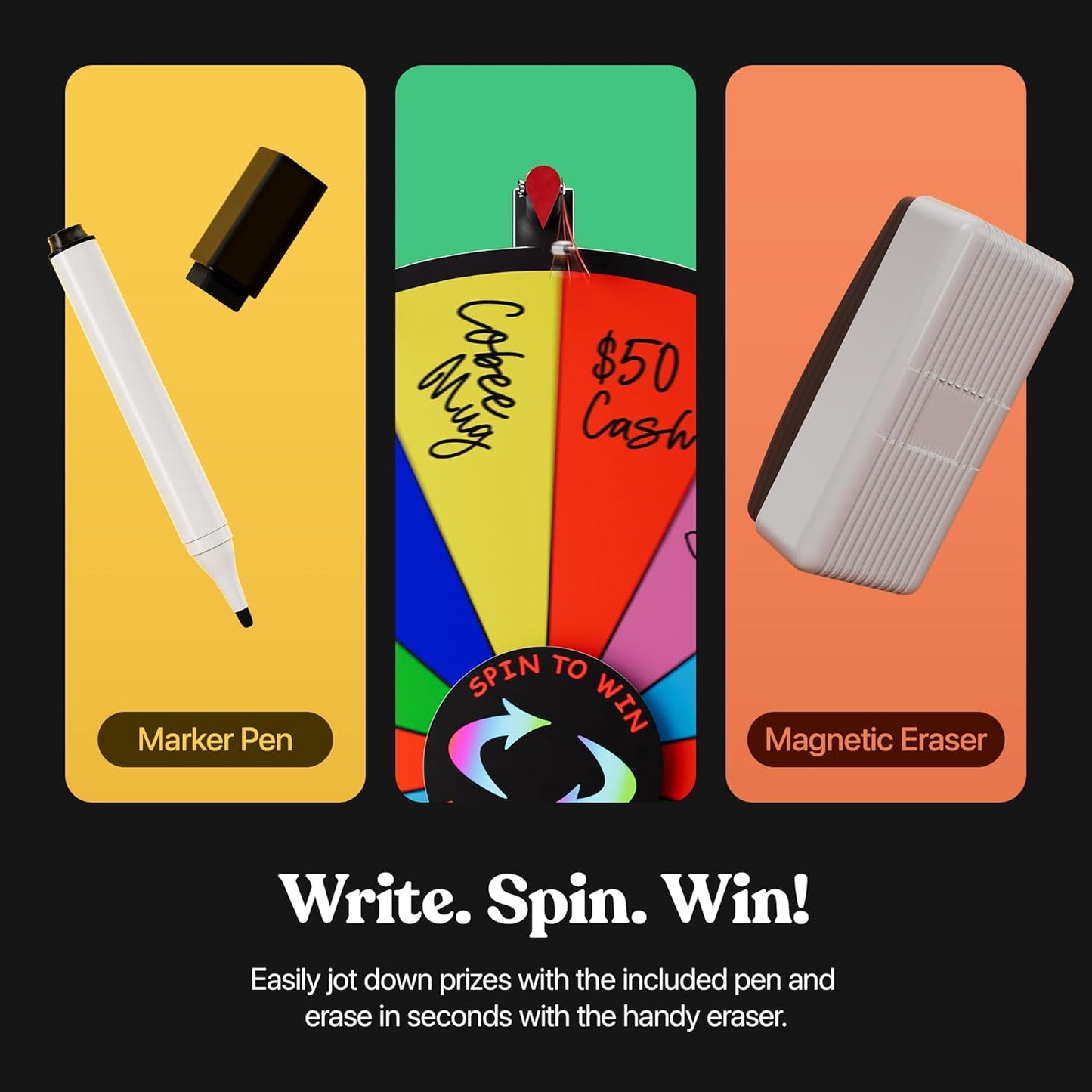 T-SIGN 18 Inch Heavy Duty Spinning Prize Wheel - 14 Slots Color Tabletop Roulette Wheel of Fortune - with Dry Erase Marker and Eraser Win The Fortune Spin Game for Carnival & Trade Show (Multicolor)