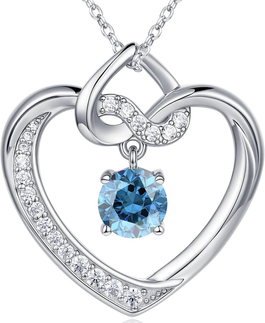 Heart Birthstone Necklaces Gifts for Women Wife, Jewelry for Women Wedding Anniversary Birthday Gifts for Wife Girlfriend Mom Christmas Valentines Gifts S925 Sterling Silver