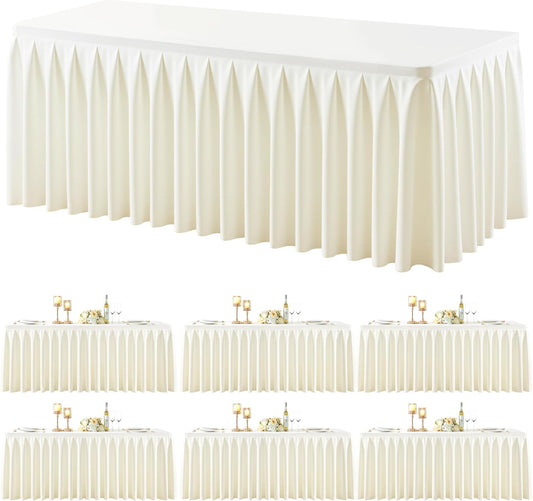 6 Pack Ivory Rectangle Tablecloth 6 FT Stretch Spandex Fitted Table Cloth for 6 Foot Rectangle Tables Banquet Tablecloths Wrinkle Free Table Cover Skirt Ruffle Tablecloth for Party Wedding Birthday