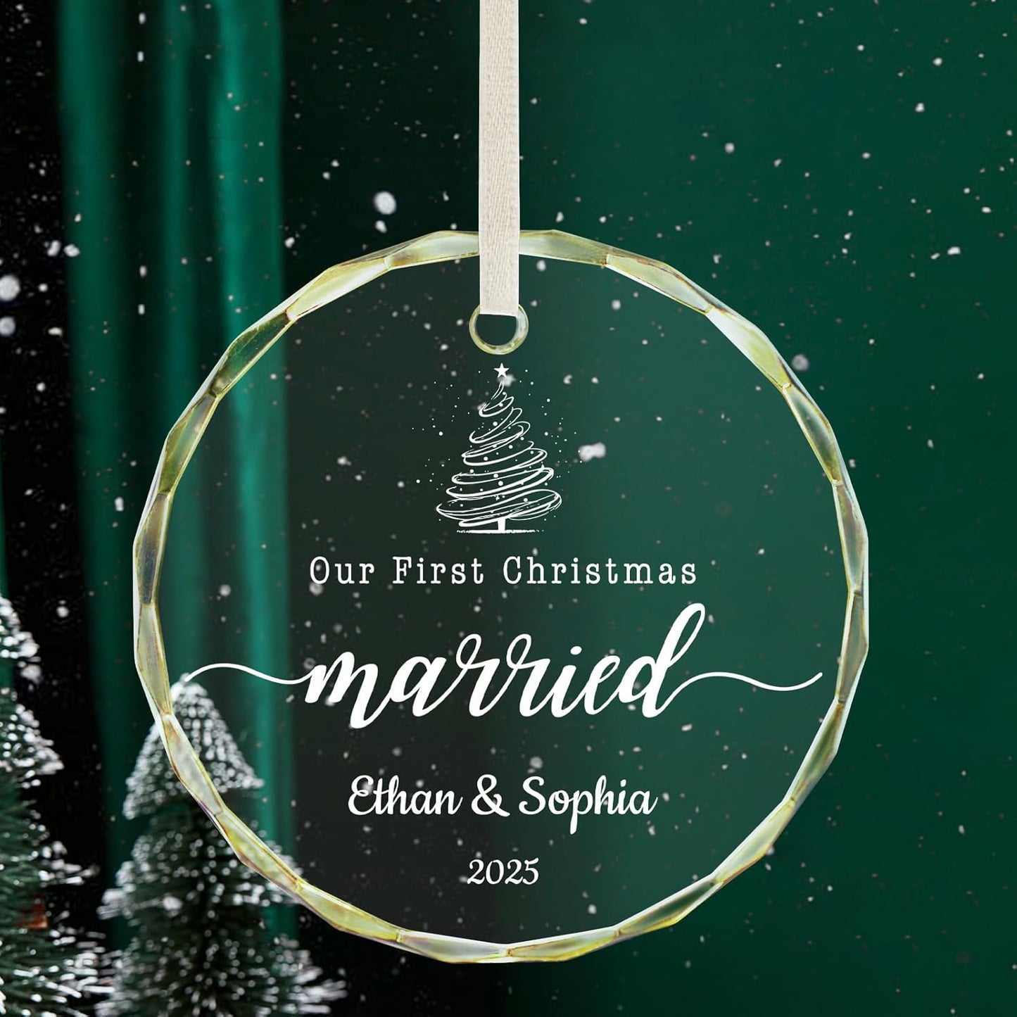 Personalized First Christmas Married Ornament 2025, Custom Engaged Christmas Ornaments with Names, Customized Wedding Engagement Gifts for Newlywed Couples Him Her
