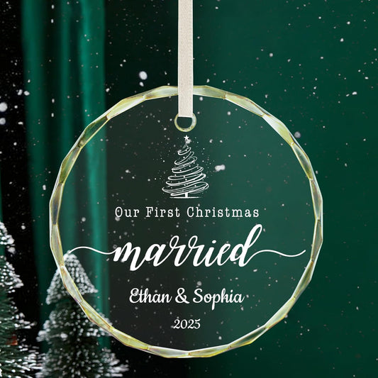 Personalized First Christmas Married Ornament 2025, Custom Engaged Christmas Ornaments with Names, Customized Wedding Engagement Gifts for Newlywed Couples Him Her
