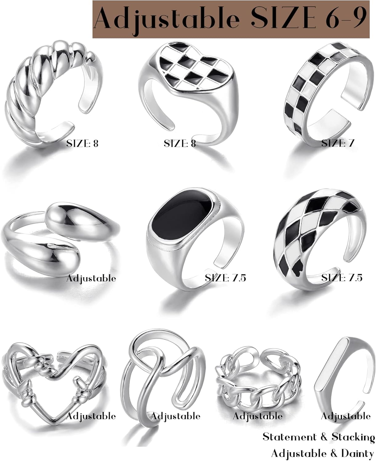 FAXHION 12PCS Gold Stackable Rings Set for Women, 18K Gold Plated Open Stacking Knuckle Ring, Adjustable Chunky Signet Band Statement Ring for Gift