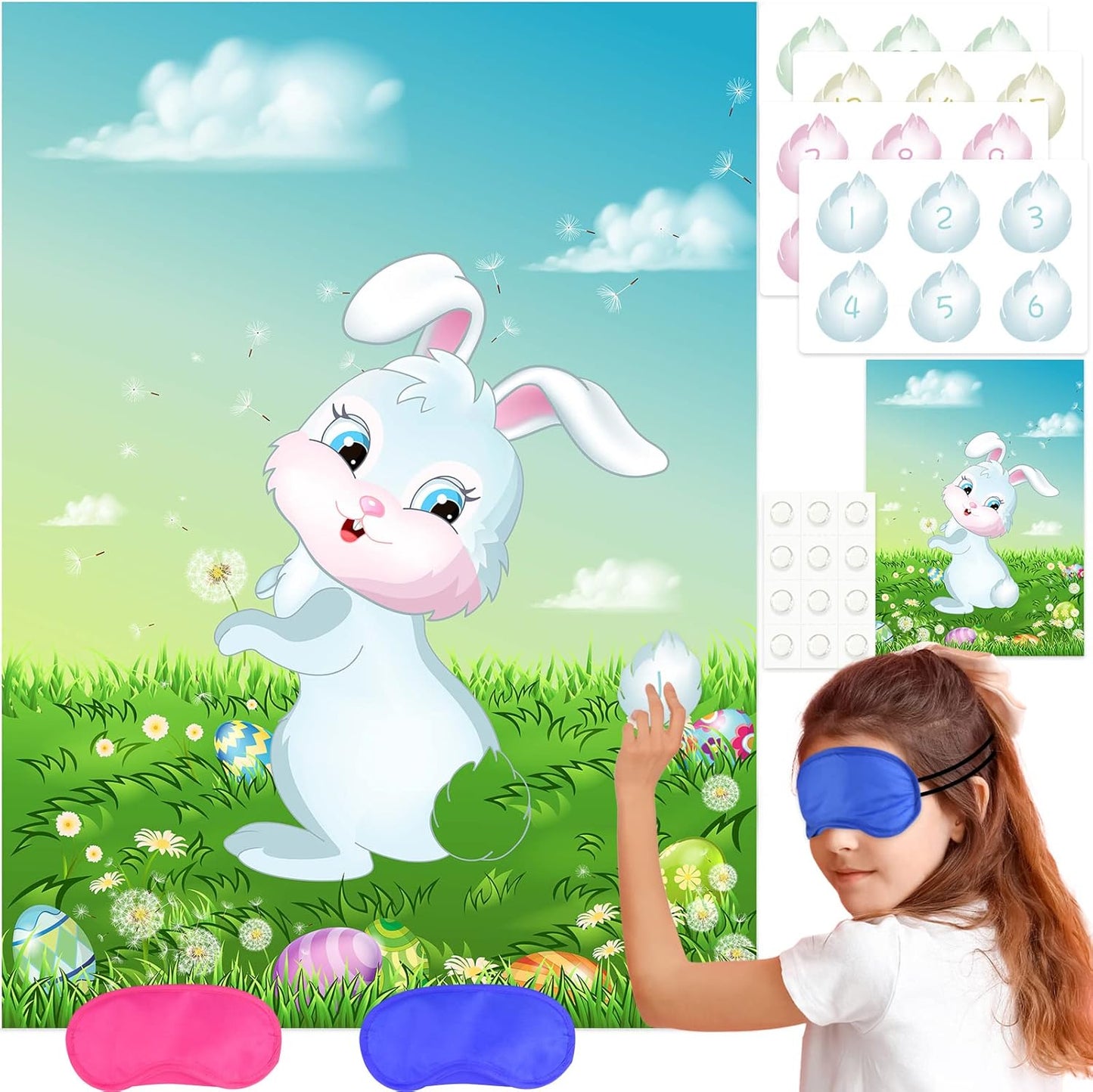 NEBURORA Pin The Tail on The Bunny with 24Pcs Bunny Tails, Happy Easter Party Game for Kids Party Decoration Supplies