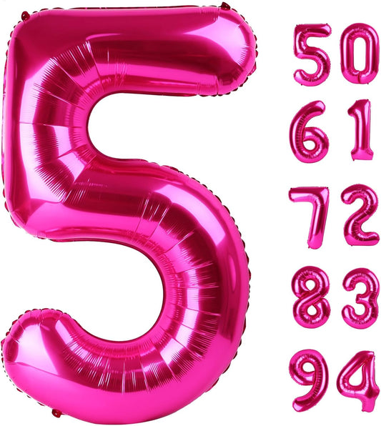 Hot Pink 5 Balloon, Number Balloons 40 Inch, 5th Birthday Balloon Decorations, Hot Pink Party Supplies, 5 Number Balloons, Number 5 Balloon