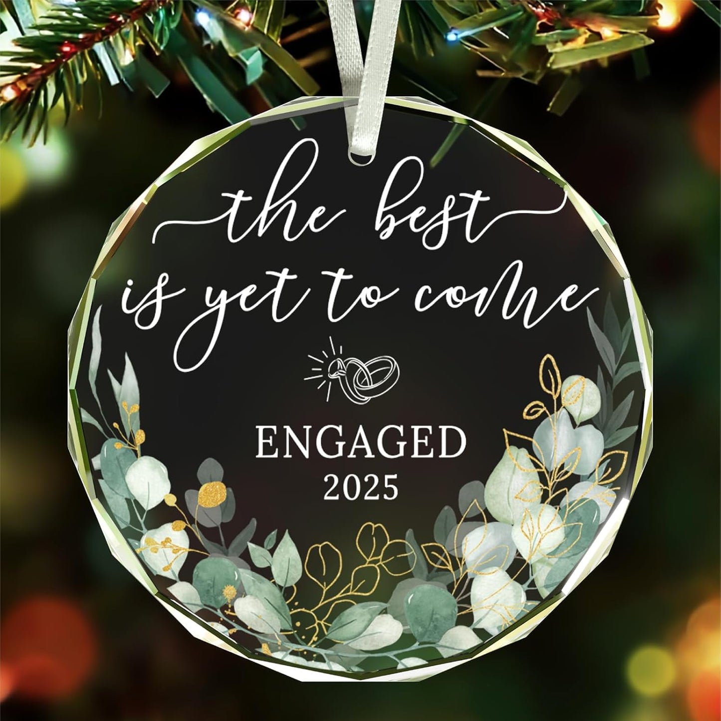 Wedding Gifts, Bridal Shower Gifts, Wedding Gift for Couples 2025,The Best is Yet to Come - Engaged 2025,Just Married for Newlywed Couple,Bride,Crystal Glass First Christmas Married Ornament