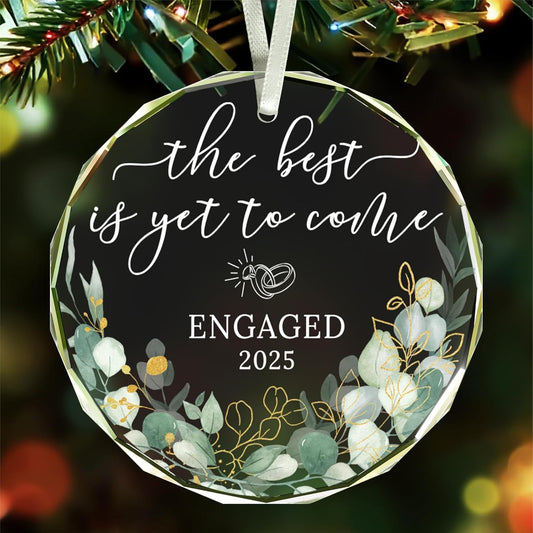 Wedding Gifts, Bridal Shower Gifts, Wedding Gift for Couples 2025,The Best is Yet to Come - Engaged 2025,Just Married for Newlywed Couple,Bride,Crystal Glass First Christmas Married Ornament