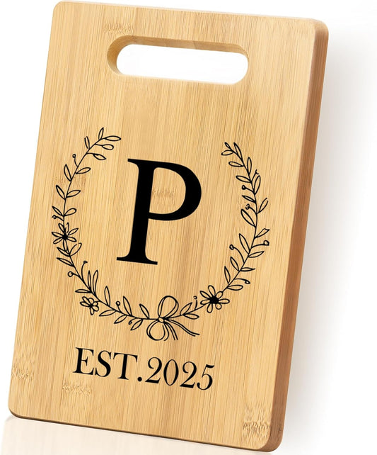 Personalized Cutting Board, Monogrammed Wedding Gift for Couple Newlywed 2025, Initial Birthday Gifts for Women, Gift for Bridal Shower Wedding Shower Engagement Anniversary Housewarming(Letter-P)