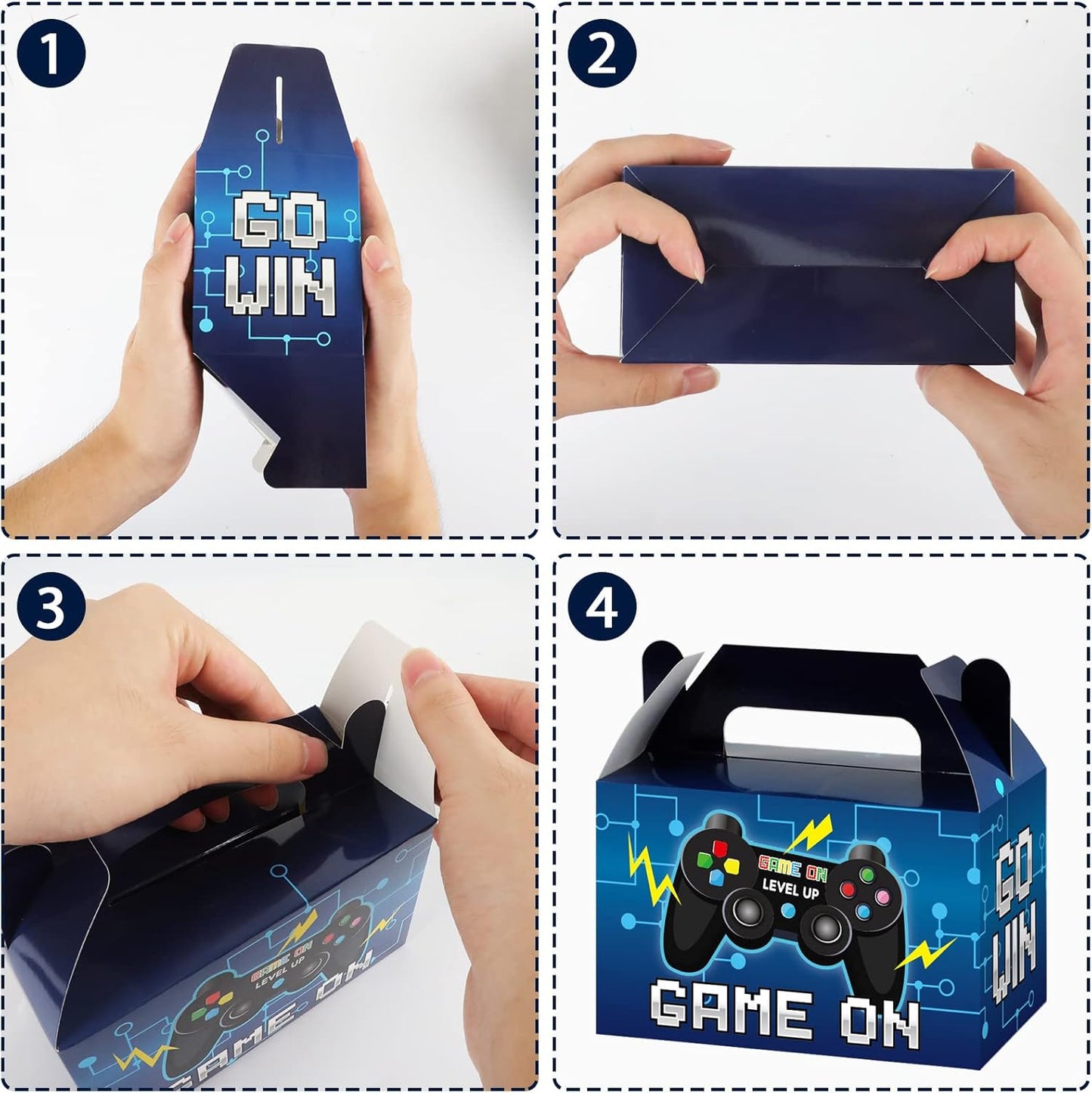 12 Pcs Video Game Bags Gamer Party Favors Treat Gift Boxes Gamer Candy Bags Gaming Party Favors Goody Boxes for Kids Boys Video Game Birthday Decorations Supplies 6 x 3 x 3.5 Inches（Blue）