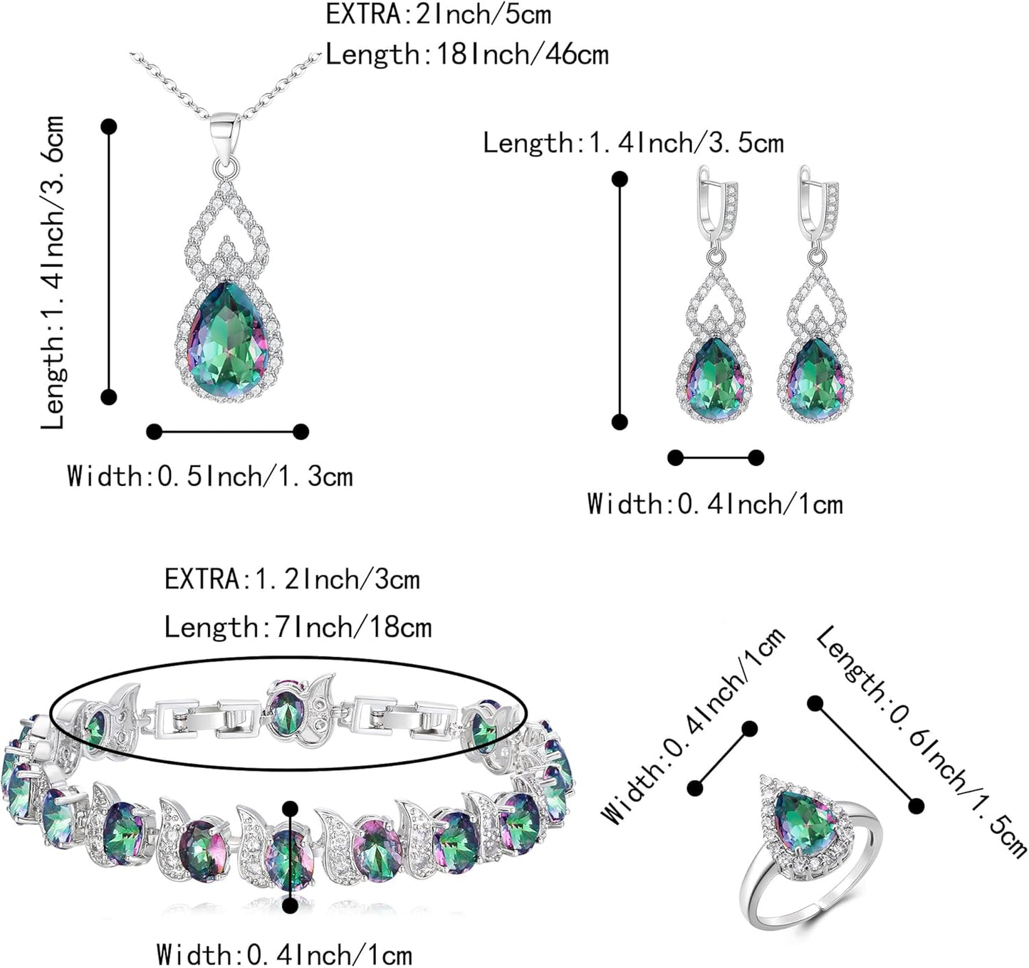 BriLove Wedding Jewelry Set for Women Bride Bridesmaid, Gorgeous Cubic Zirconia Teardrop Necklace Earrings Bracelet Adjustable Ring Jewelry Gift for Birthday/Anniversary/Mother’s Day