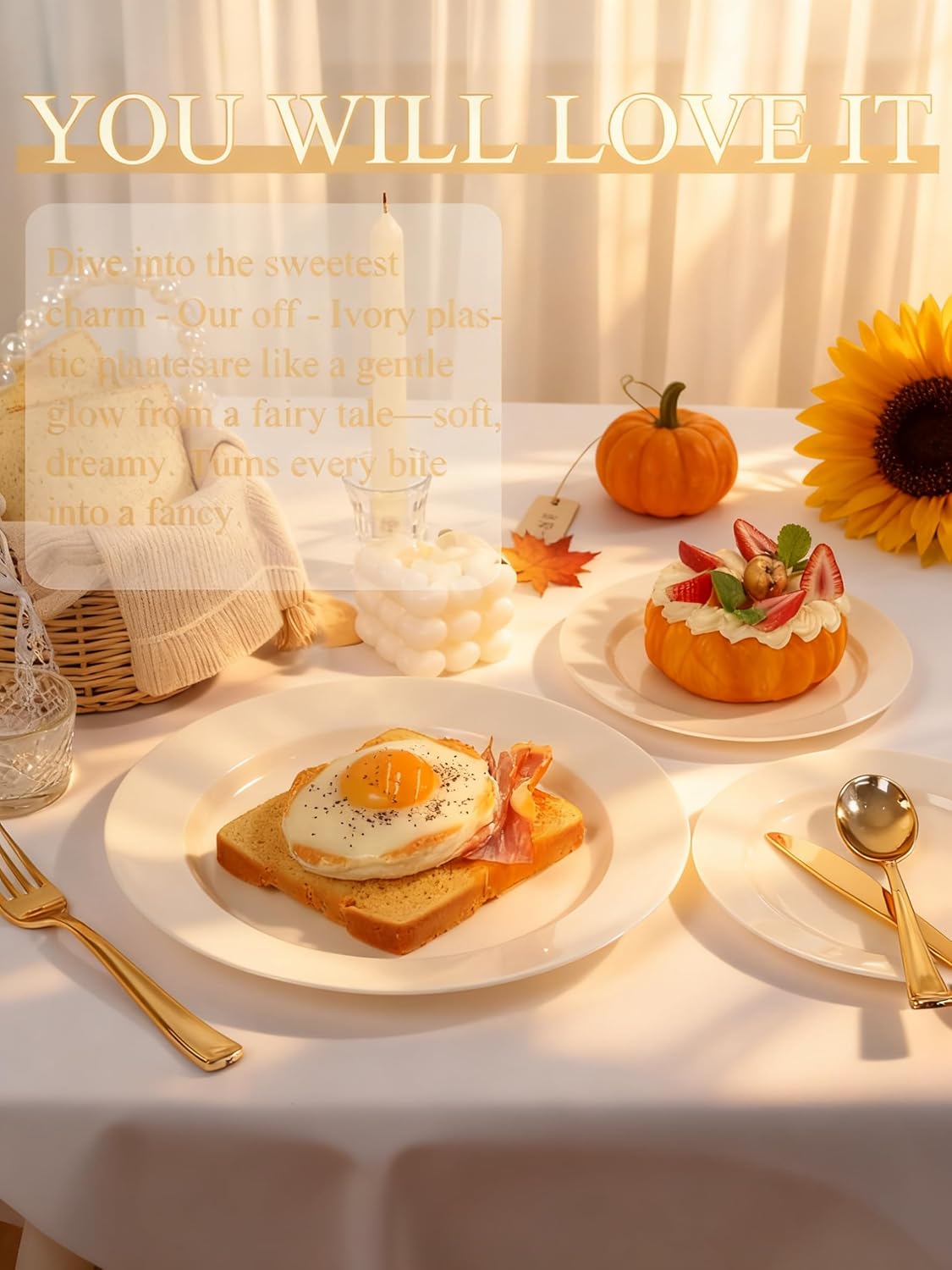 WDF 200PCS Ivory Plastic Plates - Elegant Ivory Disposable Plates for Party- Include 100 Dinner Plate 10’’ and 100 Plastic Dessert Plate 7’’ Perfect for Thanksgiving/Wedding/Party/BirthdayBaby Shower