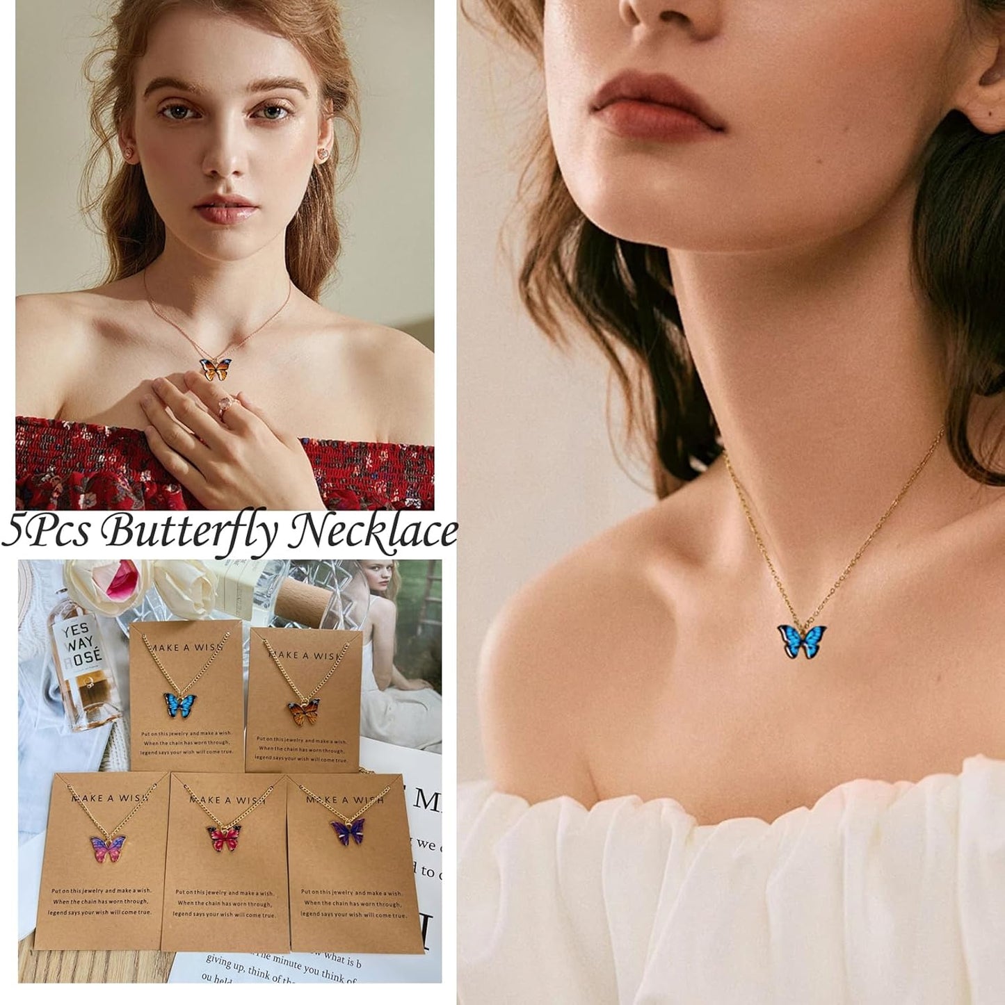 9Pcs Bohemian Butterfly Pendant Necklace Set,Dainty Adjustable Acrylic Colorful Insect Chain Necklace Minimalist Choker Necklace for Women Lover Jewelry