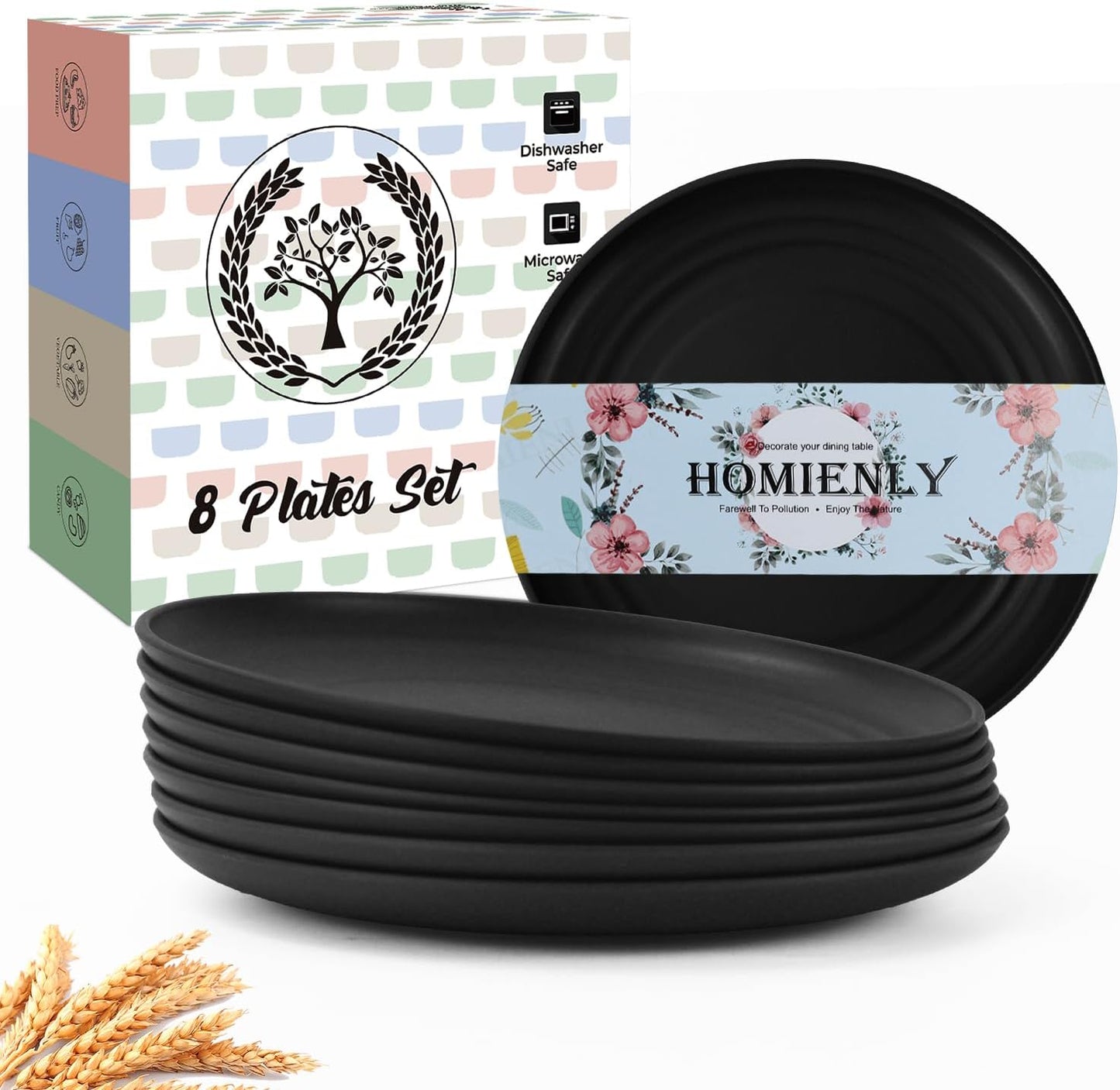 Homienly 5.7 Inch Small Plates, Wheat Straw Mini Plate,Set of 8, Unbreakable Dessert Dishes Plates,Plate Set Ideal for Dessert, Appetizers, Small Serving, Side Dish, Black