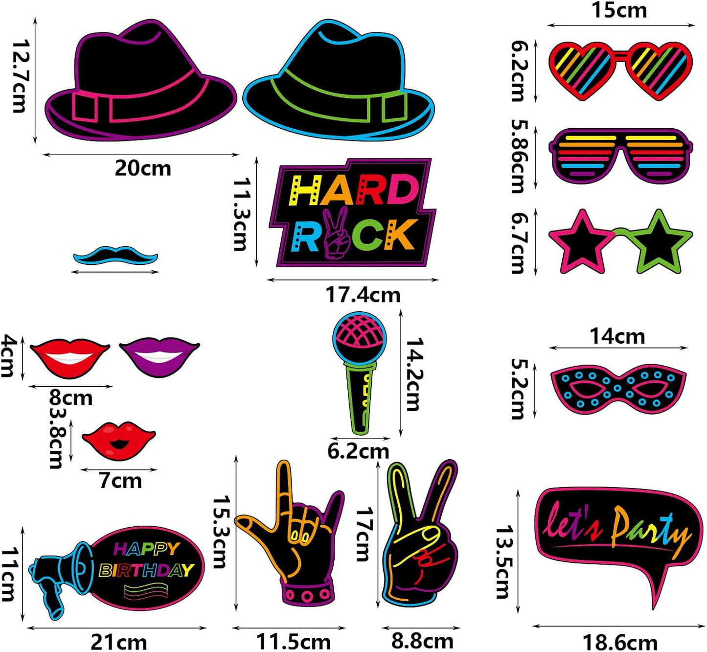 16 Pcs Glow Neon Photo Booth Props with Stick Fluorescent Neon Party Supplies for Birthday Disco Black Light Party ﻿