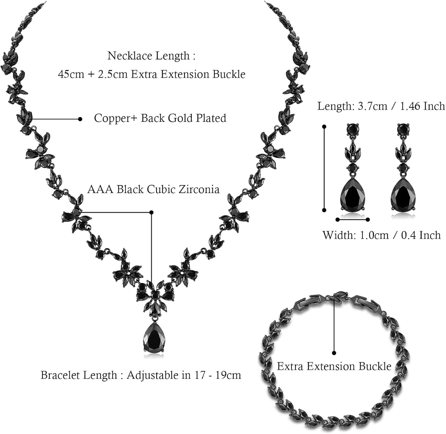 Hadskiss Jewelry Set for Women, Necklace Dangle Earrings Bracelet Set with White AAA Cubic Zirconia, Allergy Free Wedding Party Jewelry for Bridal Bridesmaid