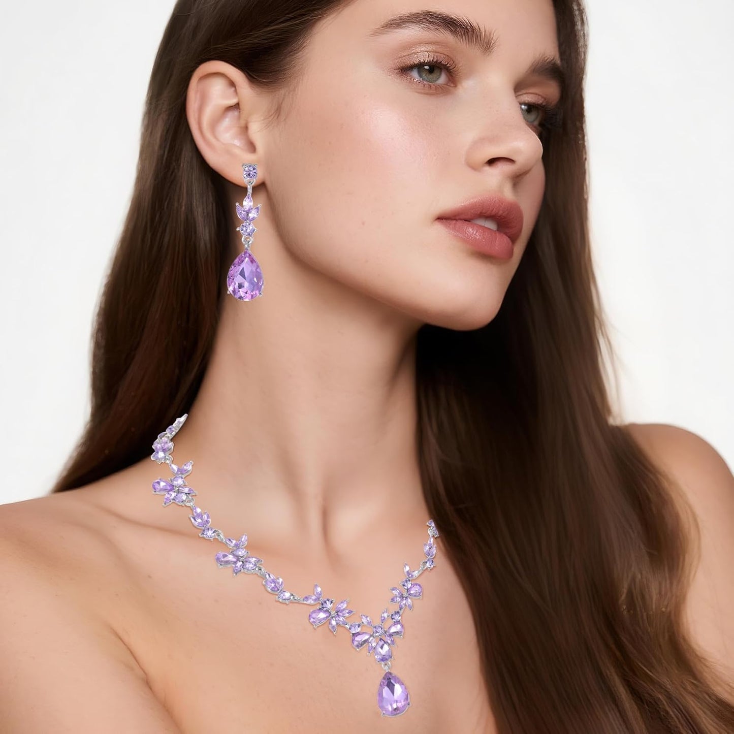 Kamirola Bridal Jewelry Set, Jewelry Set for Women, Necklace Dangle Earrings Bracelet Set, White Gold Plated (TR76)