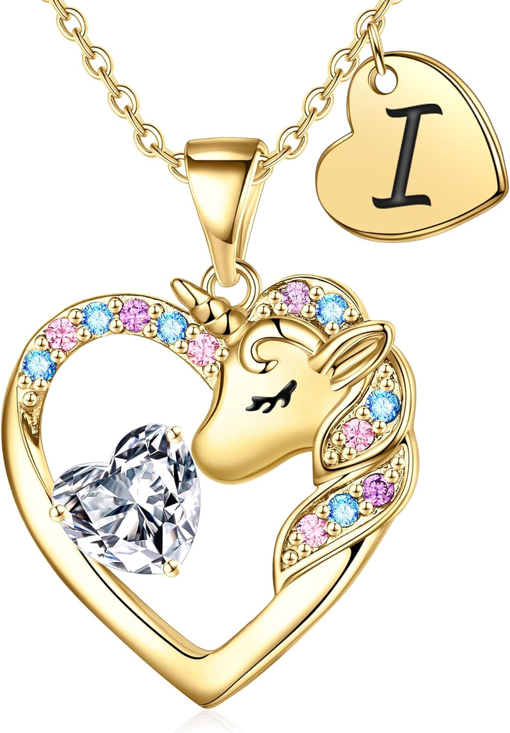 Christmas Gifts for Grandkids Kids - Colorful CZ Heart Initial Unicorn Necklace for Girls Jewelry Unicorn Birthday Gifts for Girls Stocking Stuffers for Kids