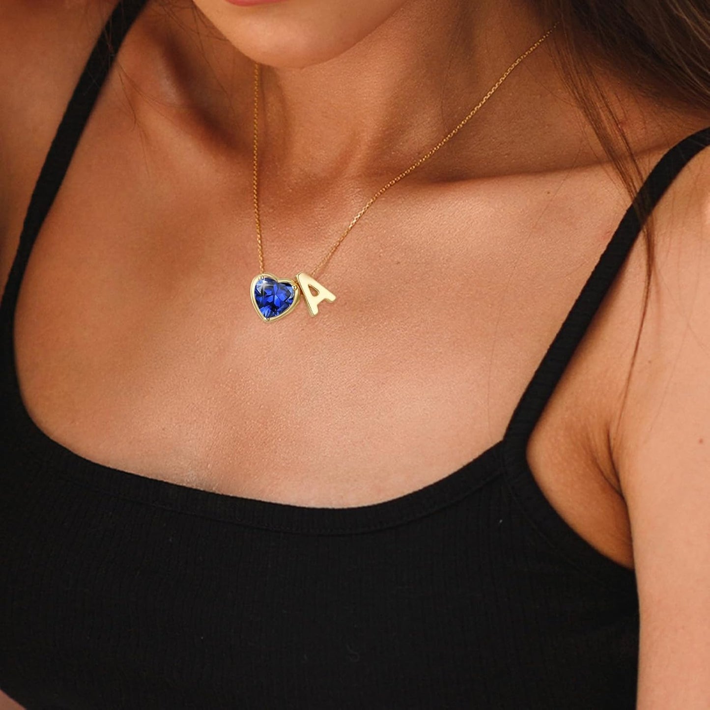 Heart Birthstone Initial Necklace for Women Girls,14K Gold Plated Heart Letter A-Z Necklace Dainty Birthday Trendy Jewelry Gifts for Women Girls Daughter