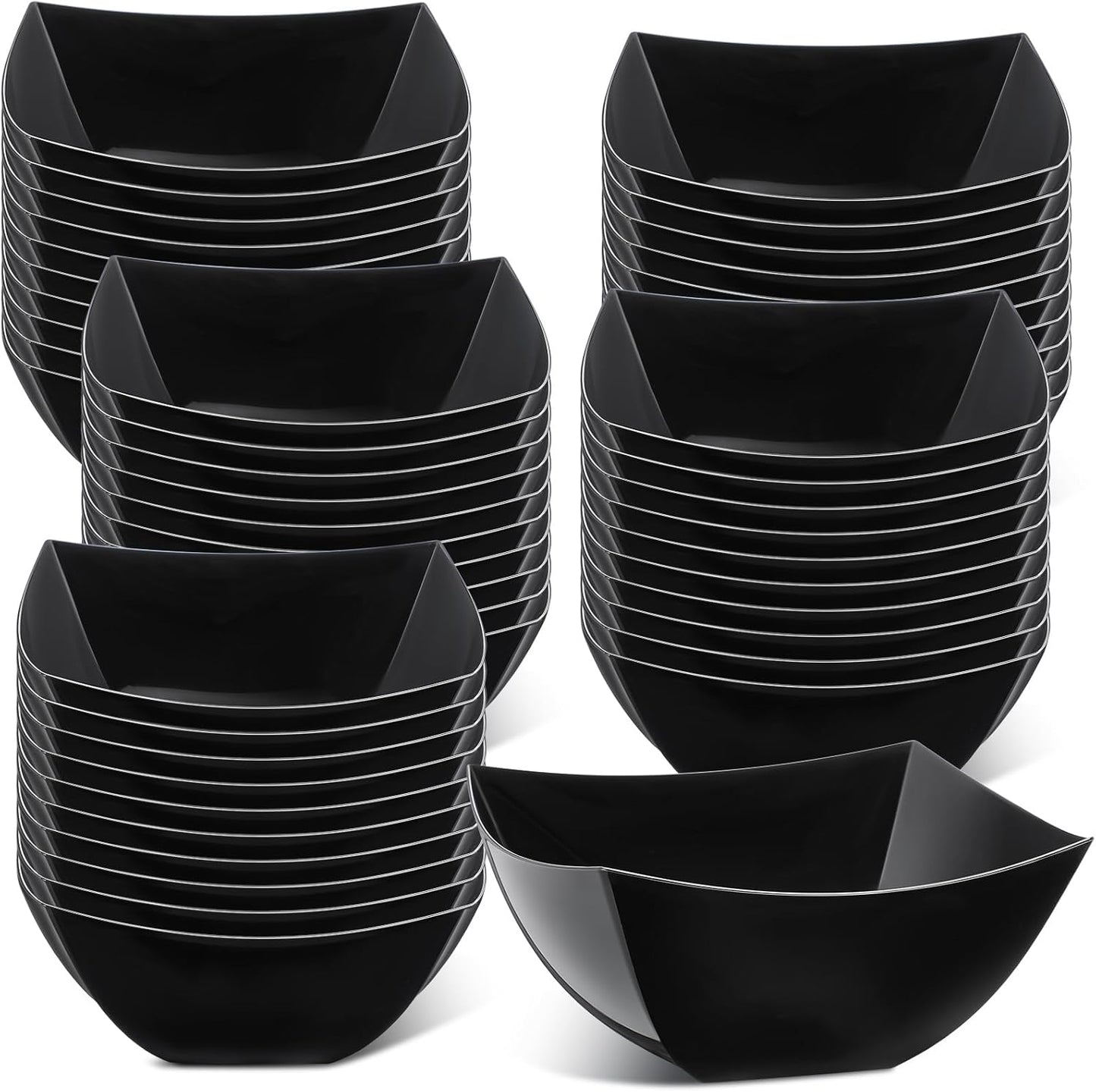 Tanlade 50 Pcs Square Plastic Serving Bowls Disposable Snack Salad Bowl Small Party Candy Bar Containers Taco Bar Serving Dishes for Buffet Chips Fruit(Black,8 oz)