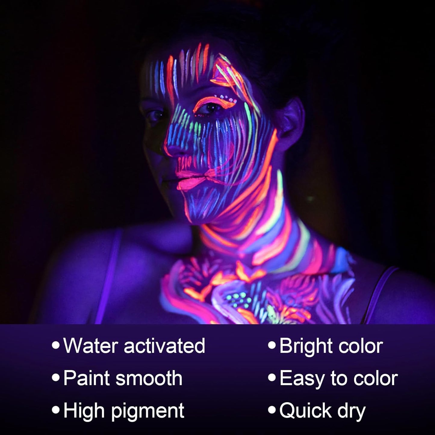 MEICOLY UV Blacklight Face Paint,15 Bright Colors Neon Fluorescent Body Painting Palette,Water Activated Eyeliner,Water Based Makeup Glow In The Dark Halloween Washable for Kids Adult Body Paint