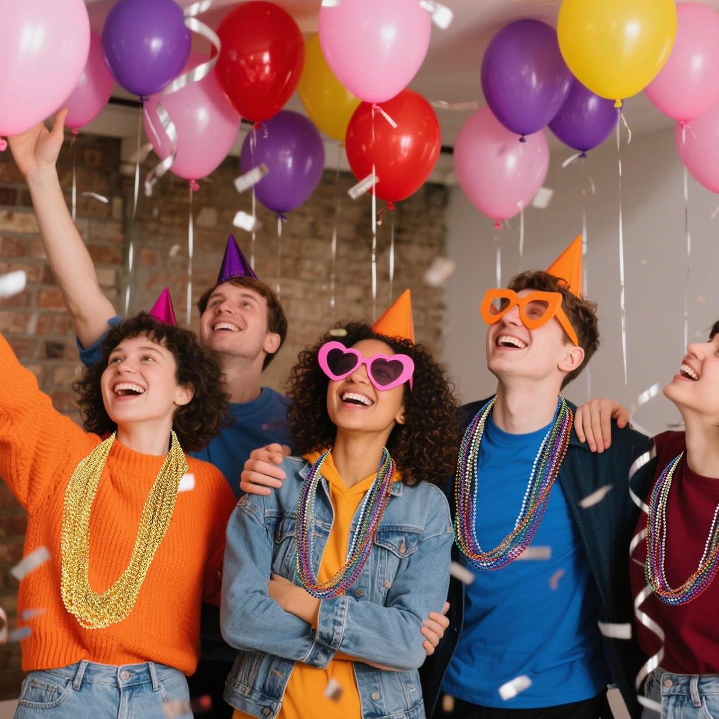 220 PCS Colorful Bead Necklace, 33 Inch Mardi Gras Christmas Beads, Bulk Metallic Party Beads for Mardi Gras Parade, St Patricks Day, Wedding, Birthday, Pirate Party, Carnival Party Favors