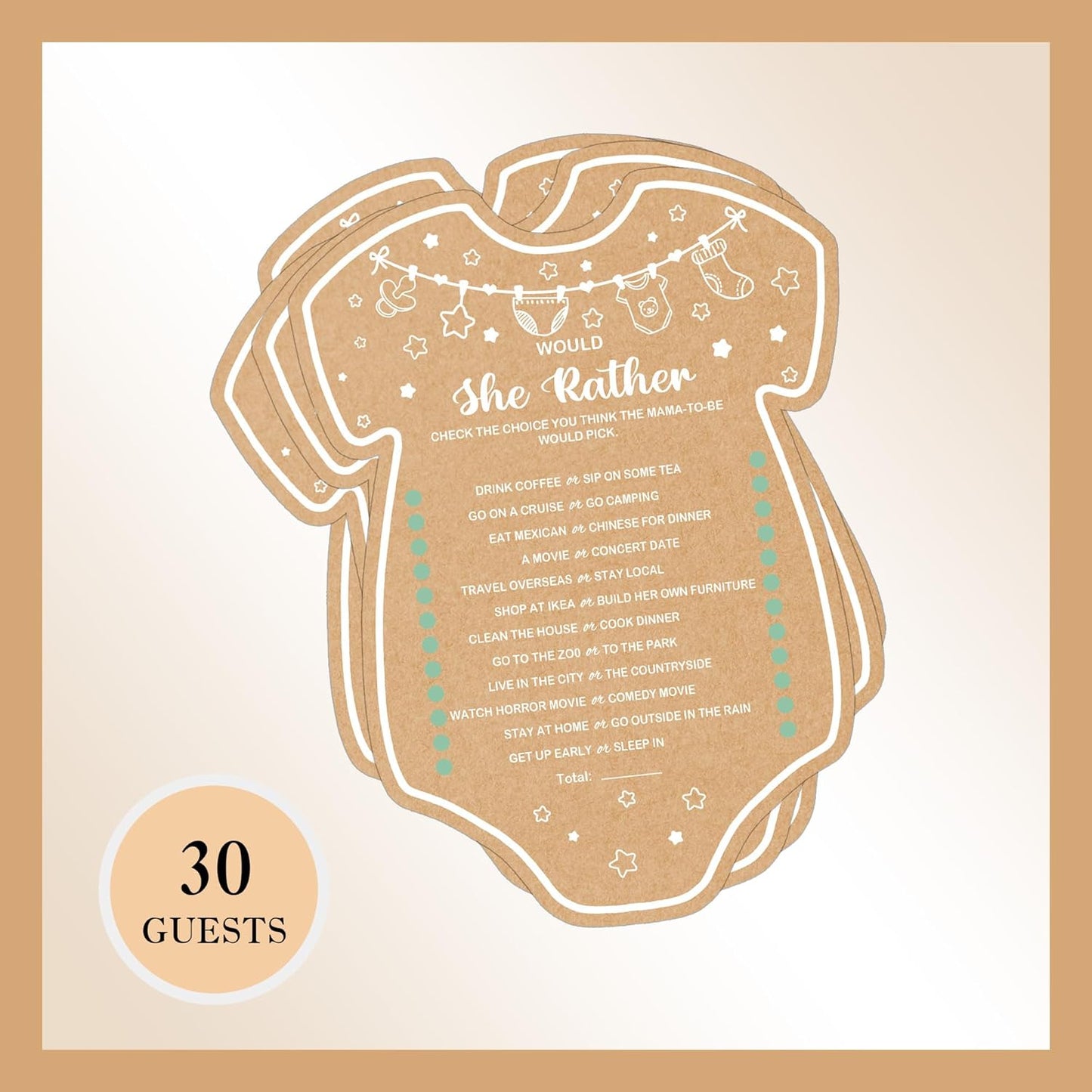 Baby Shower Games, Would She Rather Baby Shower Game, Set of 30 Cards, Baby Games for Baby Shower, Rustic Baby Shower Decorations, Baby Shower Ideas
